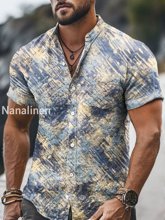 Men`s Vintage Style Abstract Pattern Print Cotton Casual Short Sleeve Shirt Colorful / S