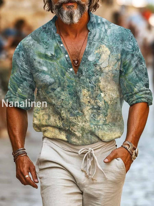 Men`s Vintage Style Abstract Print Cotton Casual Long Sleeve Shirt Colorful / S