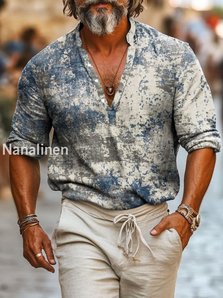 Men`s Vintage Style Abstract Print Cotton Casual Long Sleeve Shirt Colorful / S