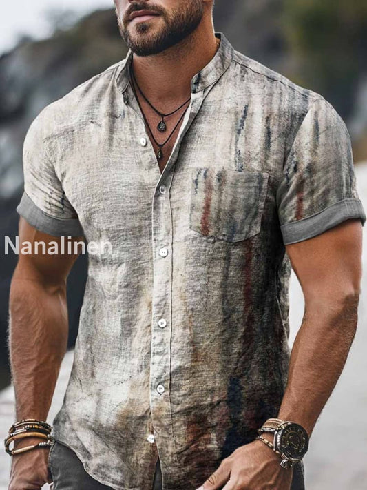 Men`s Vintage Style Abstract Print Cotton Casual Short Sleeve Shirt Colorful / S