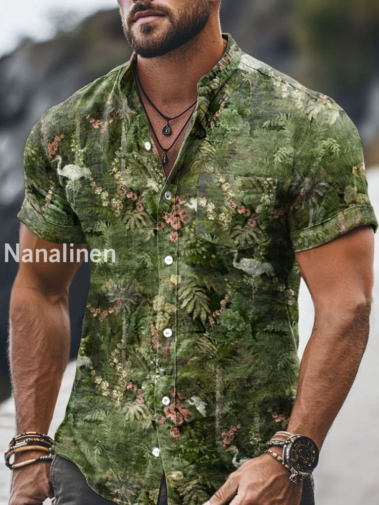 Men`s Vintage Style Animals Print Cotton Casual Short Sleeve Shirt Colorful / S