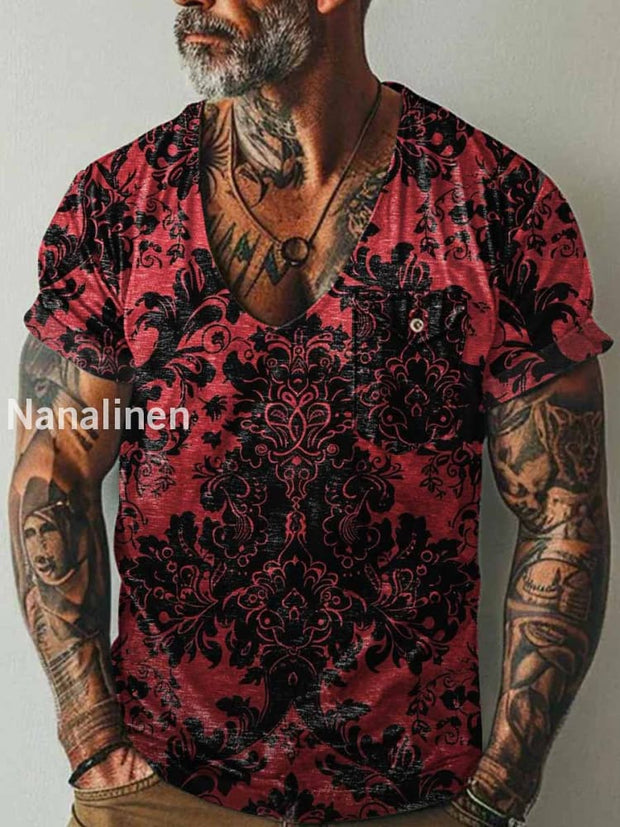 Men`s Vintage Style Art Print Pocket Casual Short Sleeves T-Shirt Colorful / S