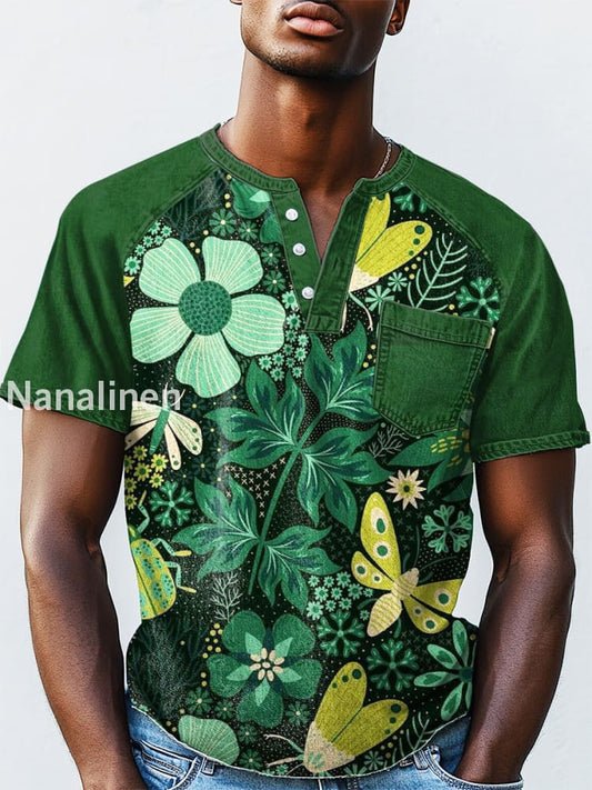 Men`s Vintage Style Butterfly Floral Abstract Art Print Design Casual T-Shirt Colorful / S