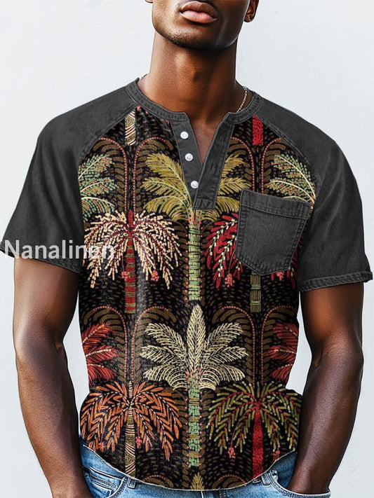 Men`s Vintage Style Coconut Abstract Art Print Design Casual T-Shirt Colorful / S