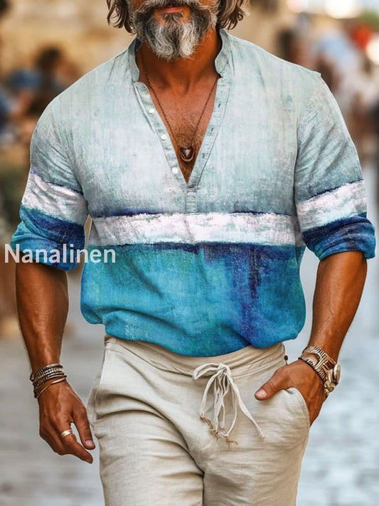 Men`s Vintage Style Color Stripe Print Cotton Casual Long Sleeve Shirt Colorful / S