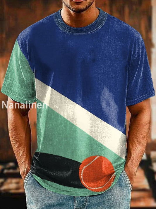 Men`s Vintage Style Color Tennis Ball Abstract Art Print Design T-Shirt Colorful / S