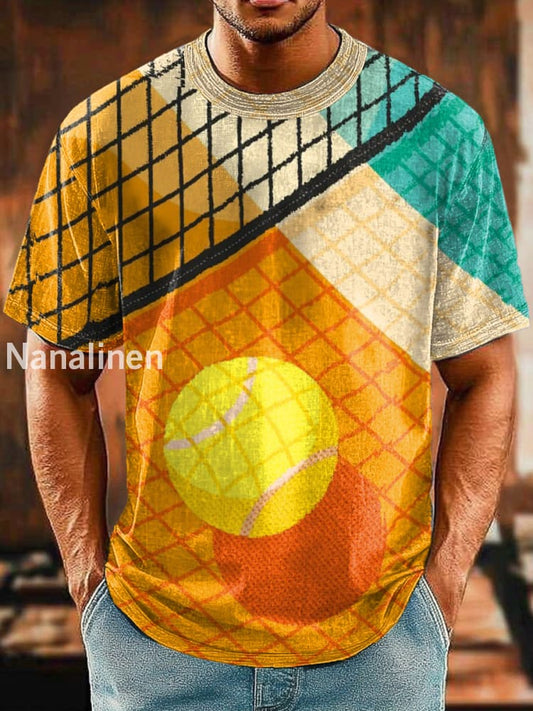 Men`s Vintage Style Color Tennis Ball Abstract Art Print Design T-Shirt Colorful / S