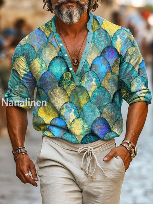 Men`s Vintage Style Easter Eggs Print Cotton Casual Long Sleeve Shirt Colorful / S