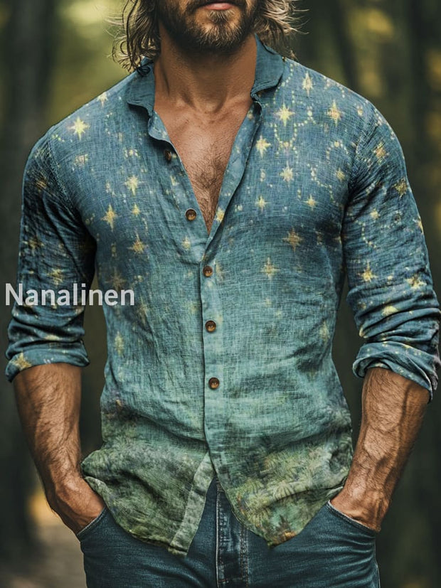 Men’s Vintage Style Floral Print Art Casual Cotton Shirt Colorful / S