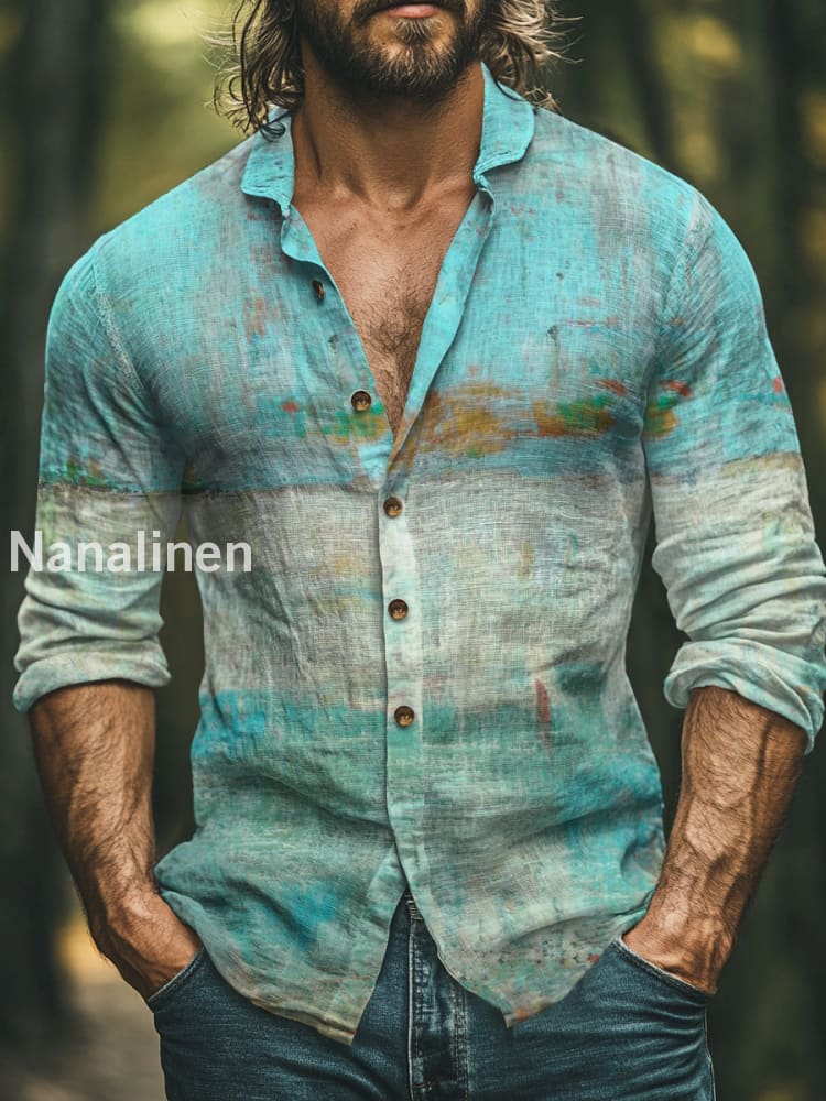 Men’s Vintage Style Floral Print Art Casual Cotton Shirt Colorful / S