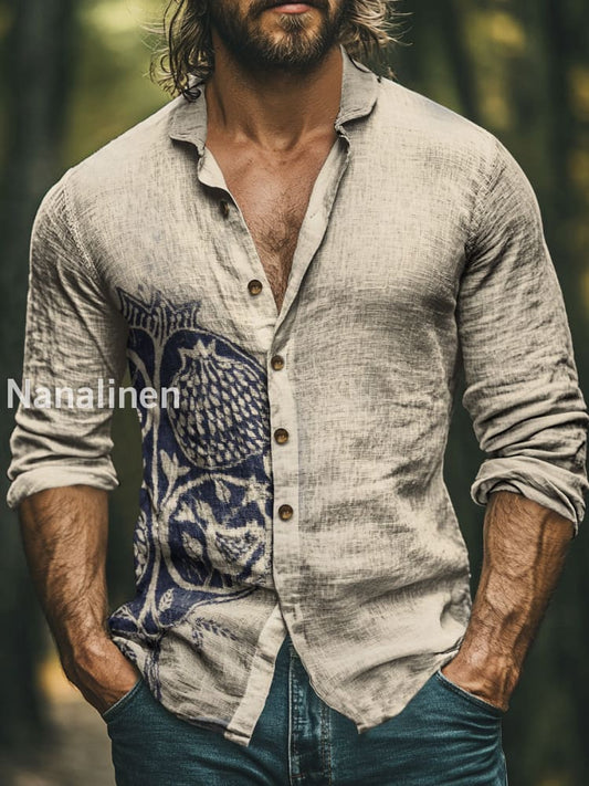 Men’s Vintage Style Floral Print Art Casual Cotton Shirt Colorful / S