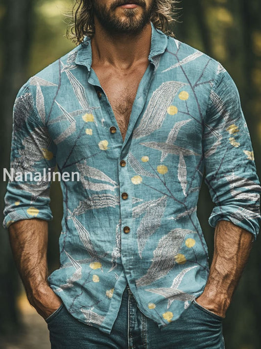 Men’s Vintage Style Floral Print Art Casual Cotton Shirt Colorful / S