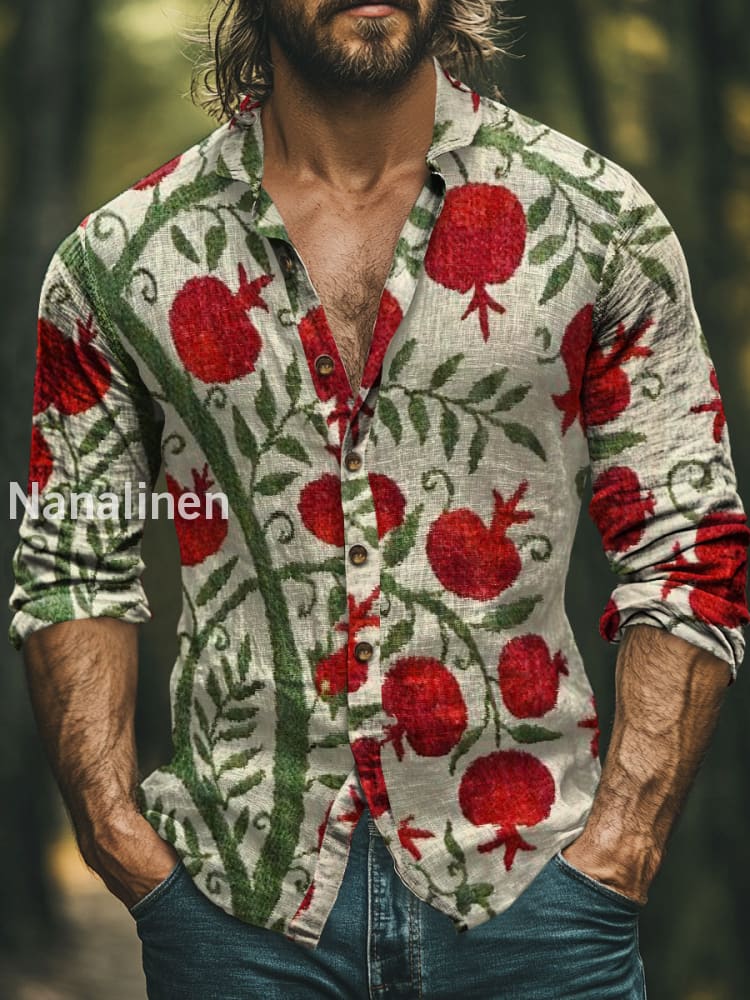 Men’s Vintage Style Floral Print Art Casual Cotton Shirt Colorful / S