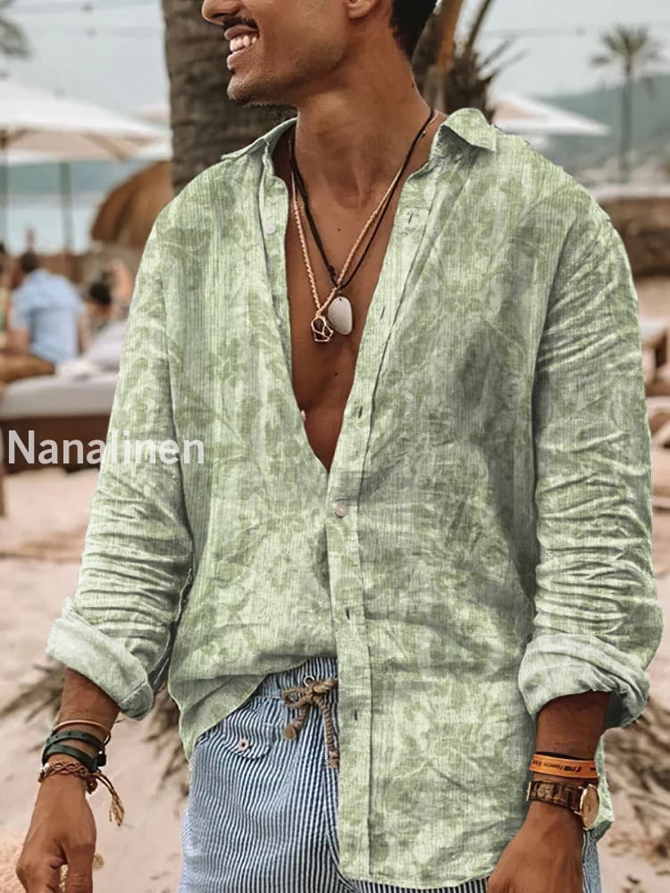 Men’s Vintage Style Floral Print Art Casual Cotton Shirt Colorful / S