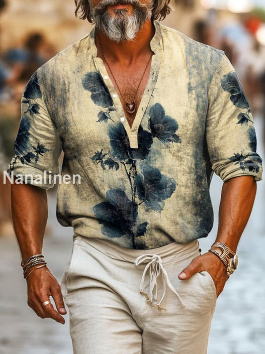 Men`s Vintage Style Floral Print Cotton Casual Long Sleeve Shirt Colorful / S