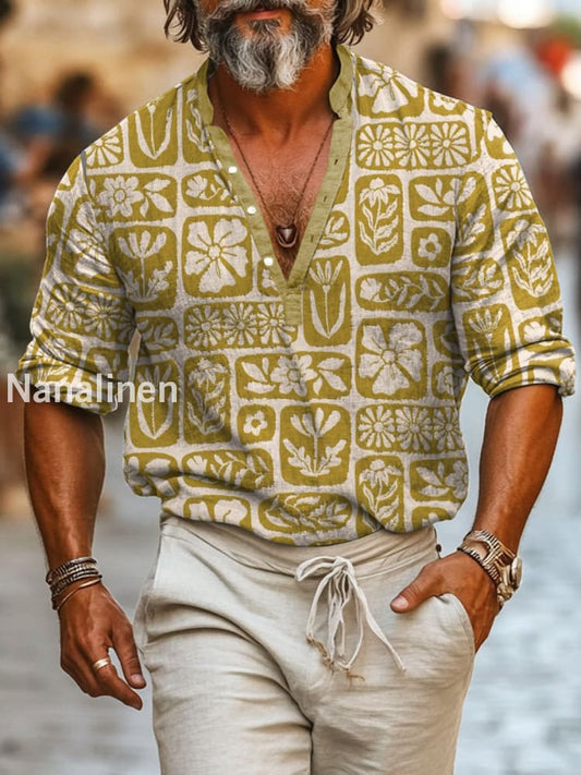 Men`s Vintage Style Floral Print Cotton Casual Long Sleeve Shirt Colorful / S