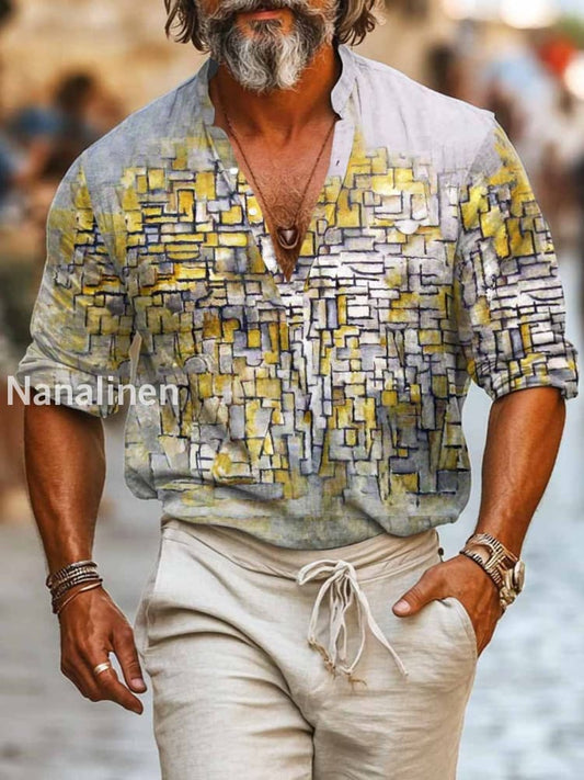 Men`s Vintage Style Floral Print Cotton Casual Long Sleeve Shirt Colorful / S
