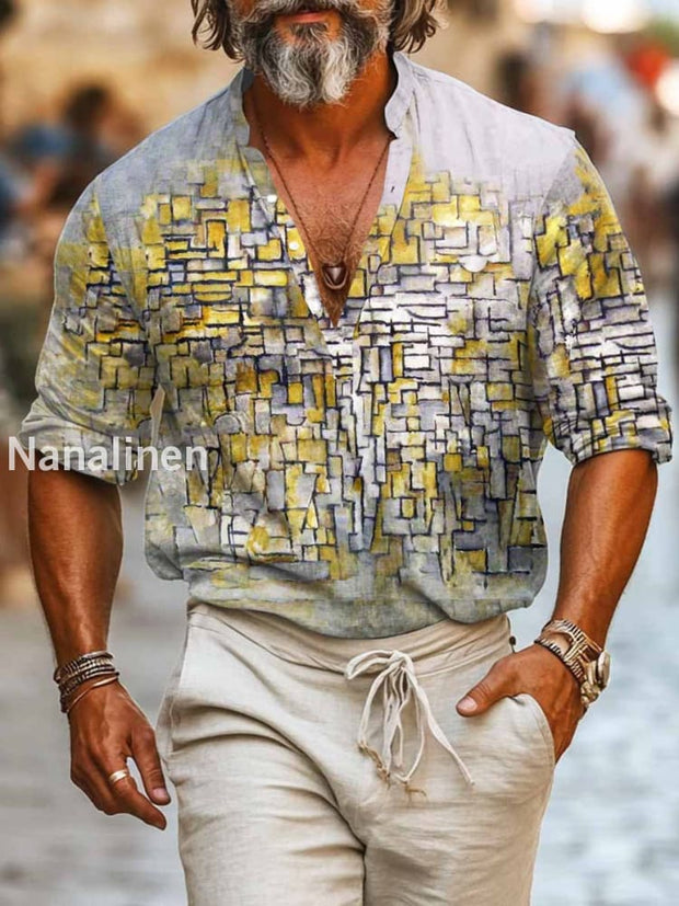 Men`s Vintage Style Floral Print Cotton Casual Long Sleeve Shirt Colorful / S