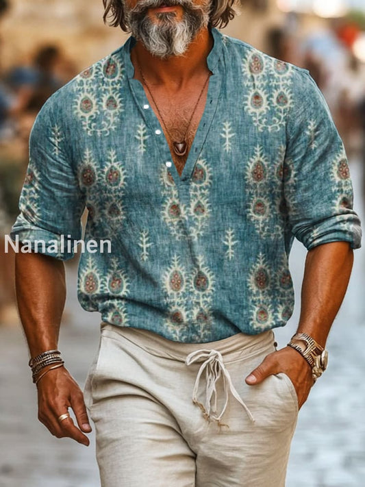 Men`s Vintage Style Floral Print Cotton Casual Long Sleeve Shirt Colorful / S
