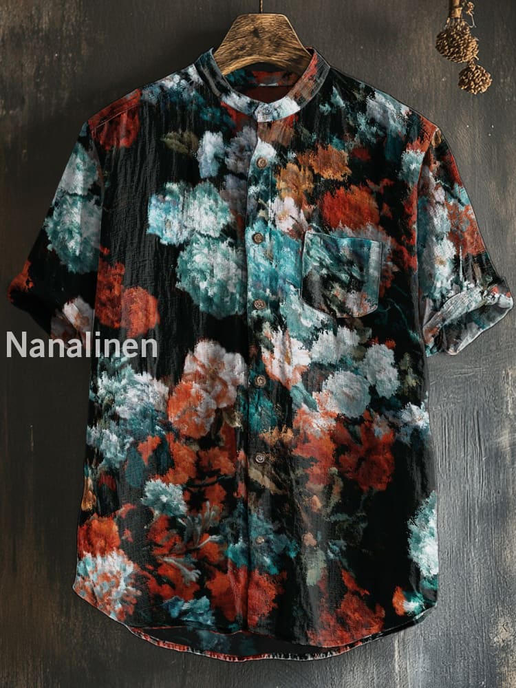 Men`s Vintage Style Floral Print Cotton Casual Short Sleeve Shirt Colorful / S