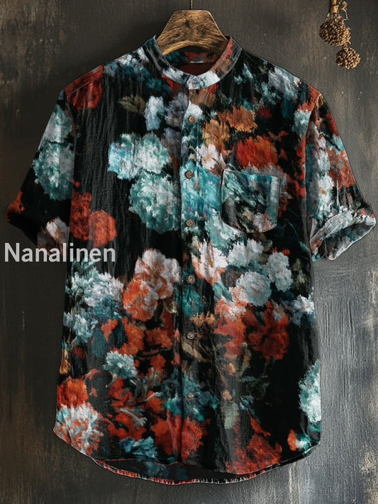 Men`s Vintage Style Floral Print Cotton Casual Short Sleeve Shirt Colorful / S