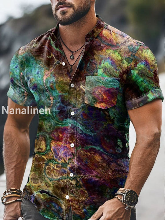 Men`s Vintage Style Floral Print Cotton Casual Short Sleeve Shirt Colorful / S
