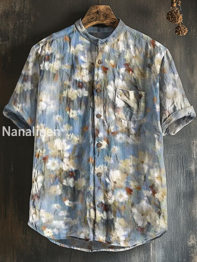 Men`s Vintage Style Floral Print Cotton Casual Short Sleeve Shirt Colorful / S