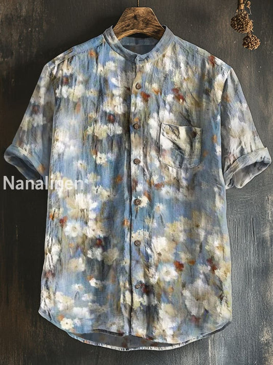 Men`s Vintage Style Floral Print Cotton Casual Short Sleeve Shirt Colorful / S