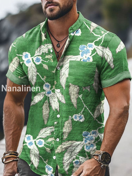 Men`s Vintage Style Floral Print Cotton Casual Short Sleeve Shirt Colorful / S