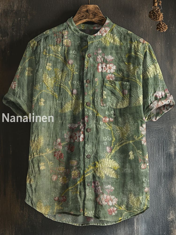 Men`s Vintage Style Floral Print Cotton Casual Short Sleeve Shirt Colorful / S