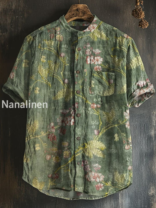 Men`s Vintage Style Floral Print Cotton Casual Short Sleeve Shirt Colorful / S