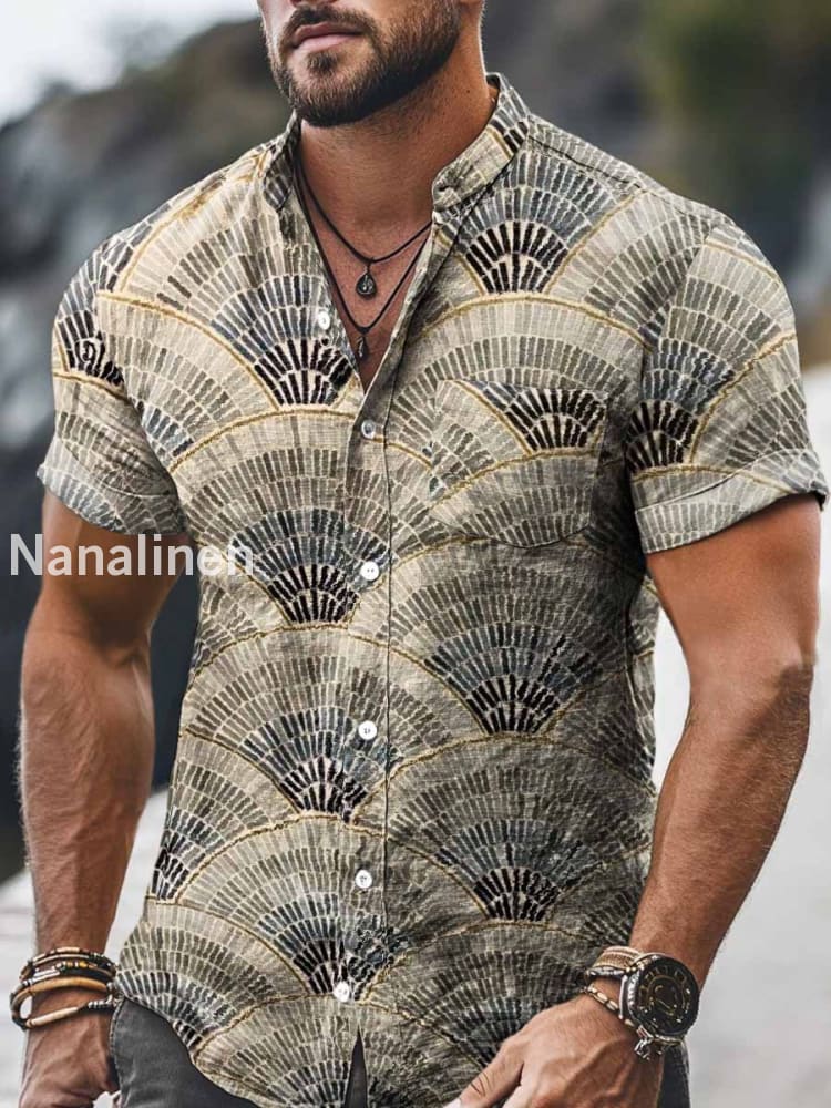 Men`s Vintage Style Floral Print Cotton Casual Short Sleeve Shirt Colorful / S