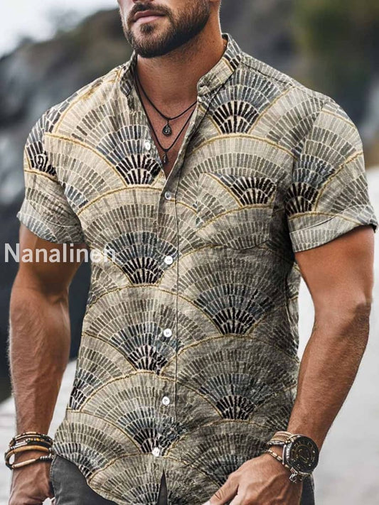 Men`s Vintage Style Floral Print Cotton Casual Short Sleeve Shirt Colorful / S