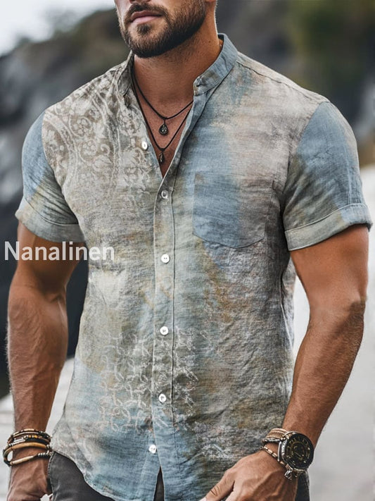 Men`s Vintage Style Floral Print Cotton Casual Short Sleeve Shirt Colorful / S