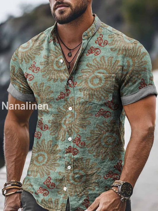 Men`s Vintage Style Floral Print Cotton Casual Short Sleeve Shirt Colorful / S
