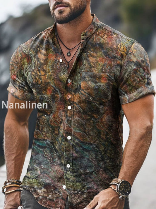 Men`s Vintage Style Floral Print Cotton Casual Short Sleeve Shirt Colorful / S