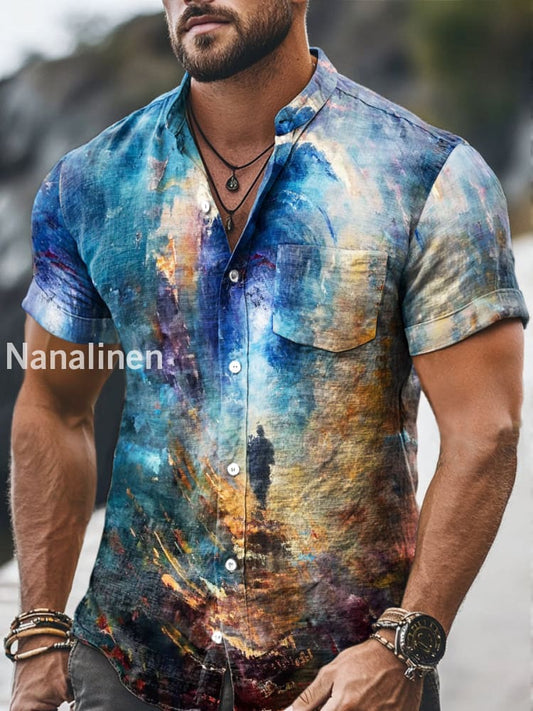 Men`s Vintage Style Floral Print Cotton Casual Short Sleeve Shirt Colorful / S