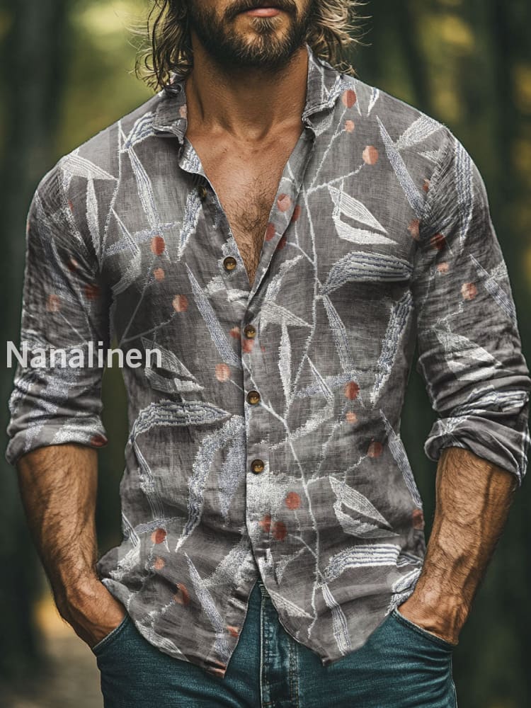 Men’s Vintage Style Pattern Print Art Casual Cotton Shirt Colorful / S