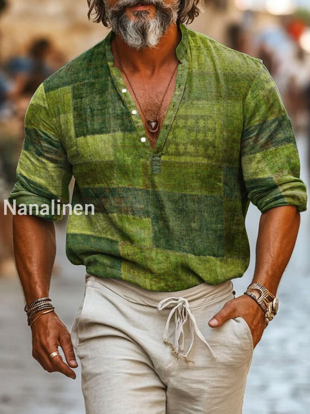 Men`s Vintage Style Pattern Print Cotton Casual Long Sleeve Shirt Colorful / S