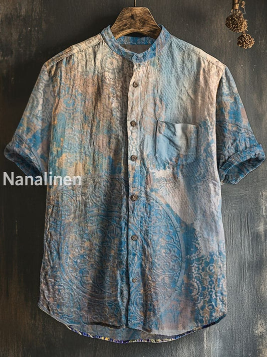 Men`s Vintage Style Pattern Print Cotton Casual Short Sleeve Shirt Colorful / S