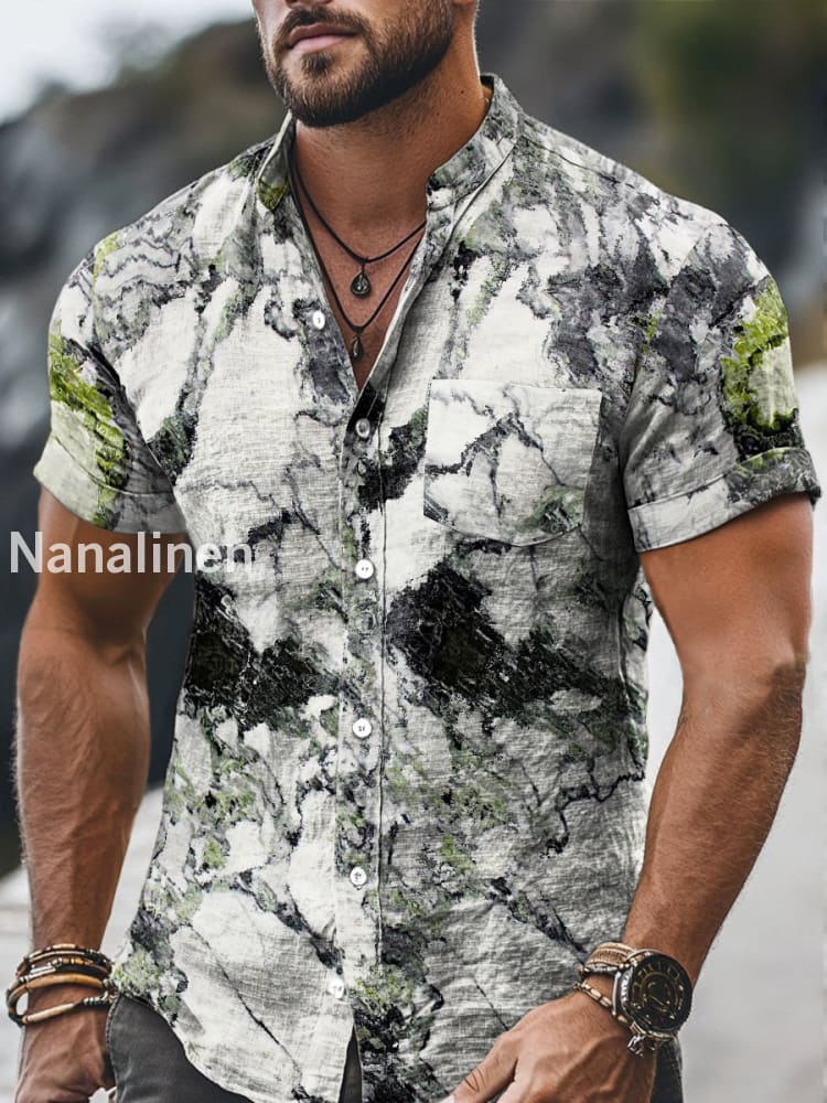 Men`s Vintage Style Pattern Print Cotton Casual Short Sleeve Shirt Colorful / S