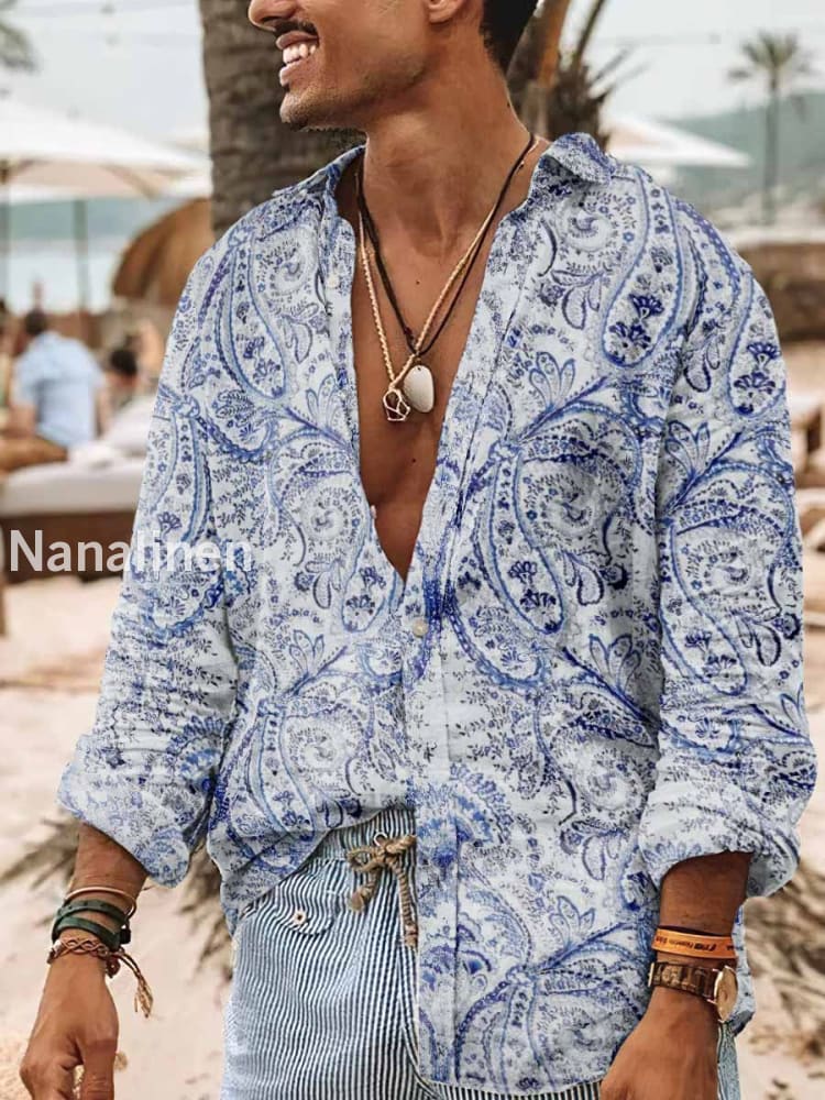 Men’s Vintage Style Perlis Floral Print Art Casual Cotton Shirt Colorful / S