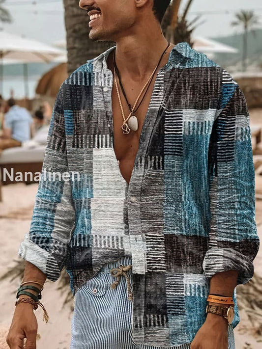 Men’s Vintage Style Plaid Print Art Casual Cotton Shirt Colorful / S