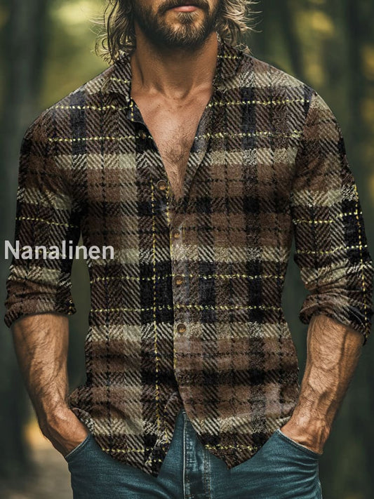 Men’s Vintage Style Plaid Print Art Casual Cotton Shirt Colorful / S