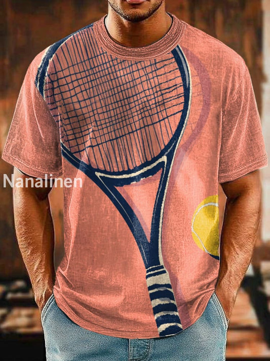 Men`s Vintage Style Play Tennis Abstract Art Print Design T-Shirt Colorful / S