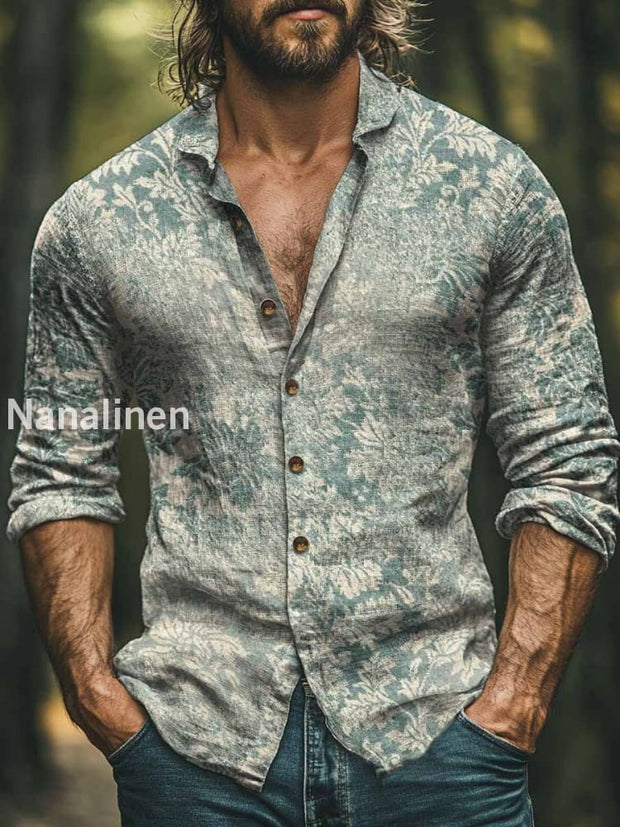 Men’s Vintage Style Retro Floral Print Art Casual Cotton Shirt Colorful / S
