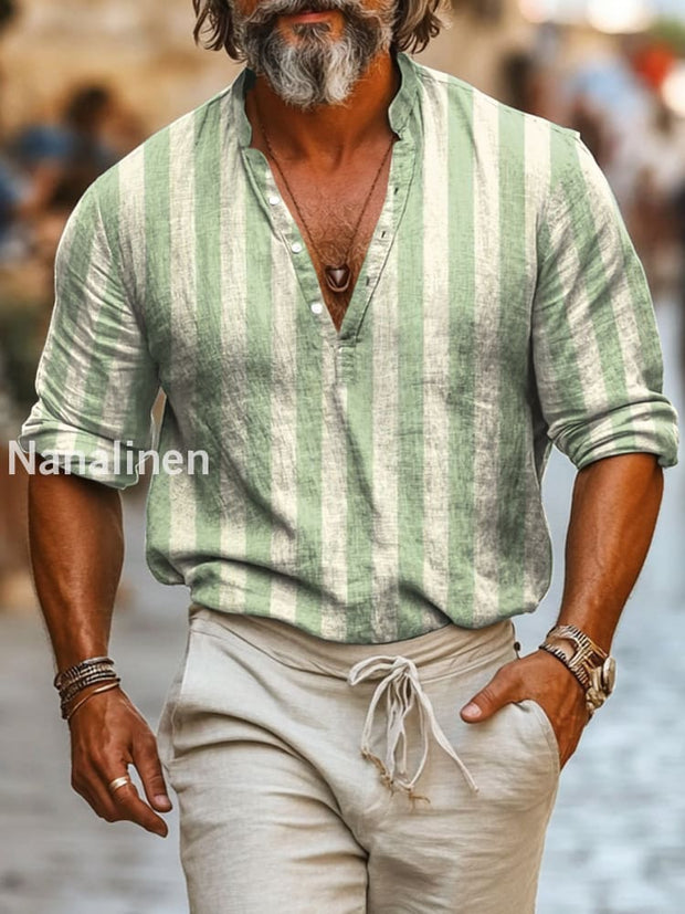Men`s Vintage Style Stripes Print Cotton Casual Long Sleeve Shirt Colorful / S