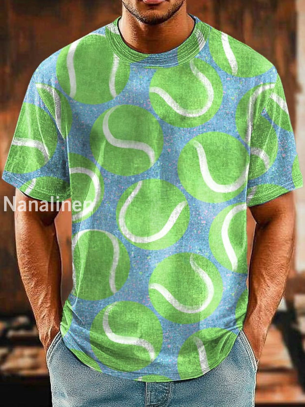 Men`s Vintage Style Tennis Abstract Art Print Design T-Shirt Colorful / S