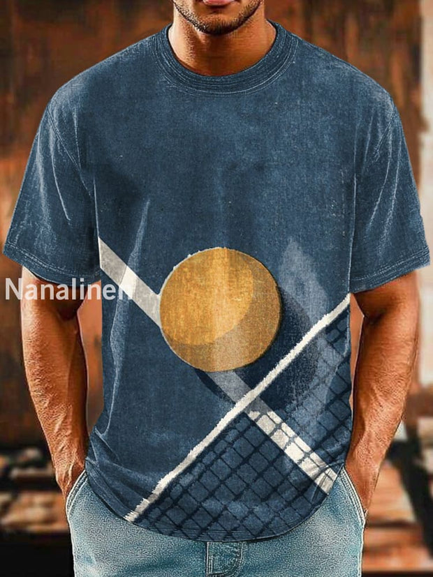 Men`s Vintage Style Tennis Ball Abstract Art Print Design T-Shirt Blue / S