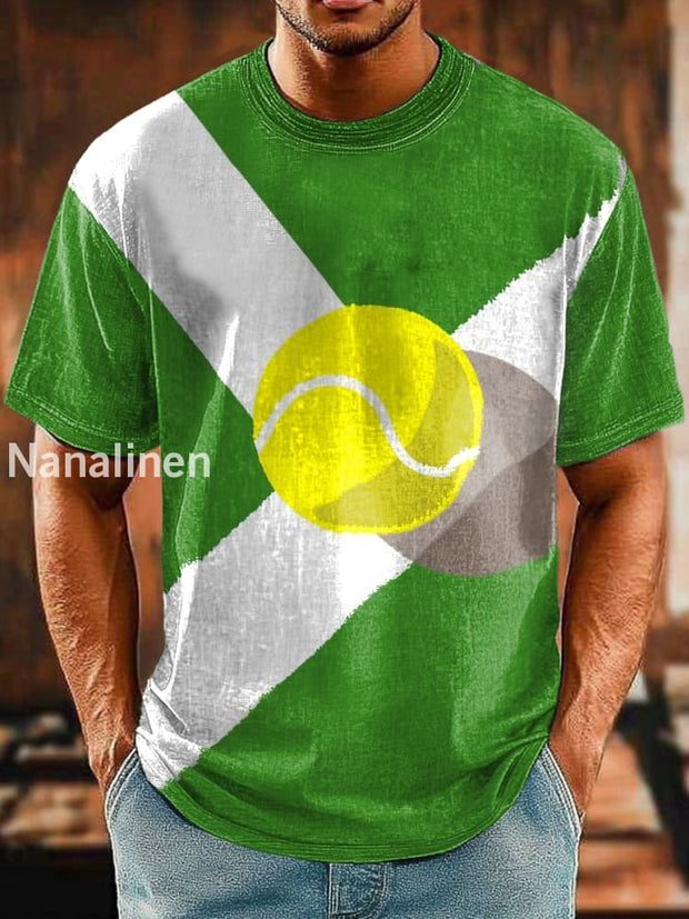 Men`s Vintage Style Tennis Ball Abstract Art Print Design T-Shirt Green / S
